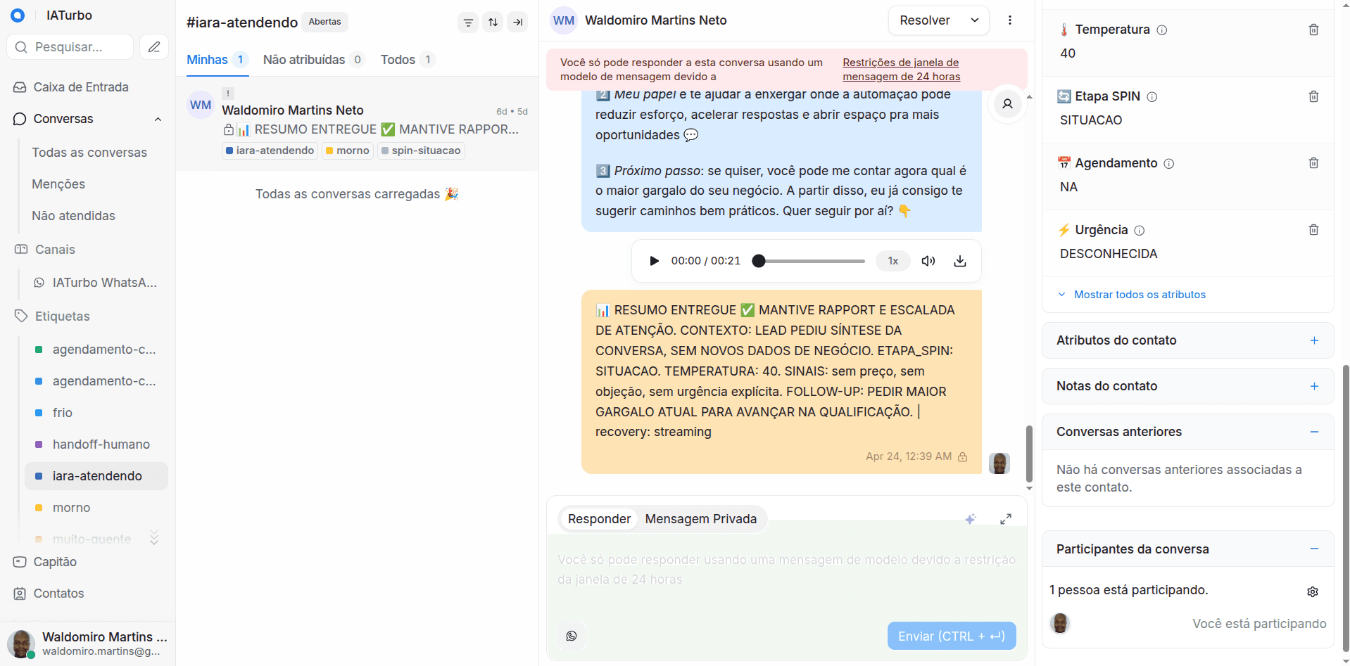 Central de Comando IATurbo - Gestão em tempo real (Claro)